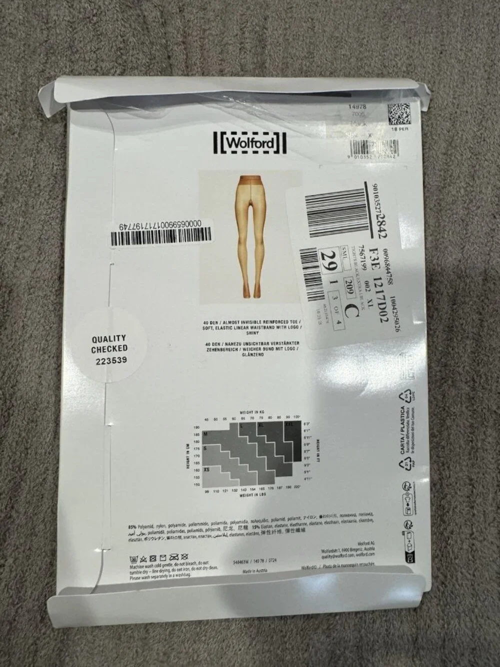 Wolford Satin Touch Shimmering 40 Den Tights Hose Black Women's XL NEW